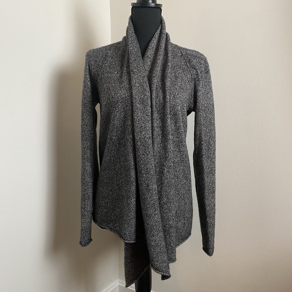 Aqua Sweaters - AQUA CASHMERE DRAPE OPEN FRONT ROLLED HEM SHAWL COLLAR Black CARDIGAN SIZE S